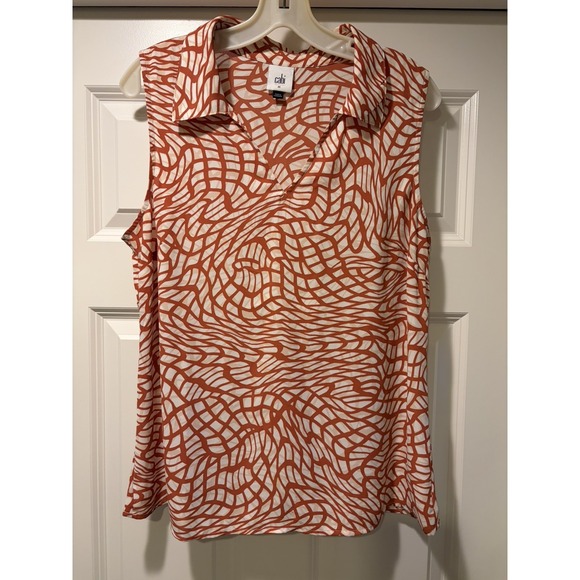 CAbi Tops - Cabi TWIRL TOP 4183 Size M Red Rust Orange Ivory Sleeveless Shirt